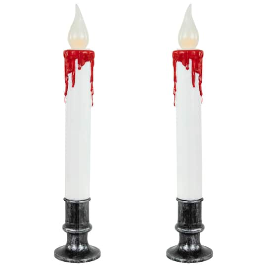 9&#x22; Pre-Lit LED White &#x26; Red Halloween Candles, 2ct.